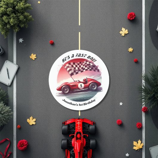 Elke leeftijd  race auto verjaardagsfeestje ronde sticker