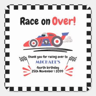 Elke Leeftijd Race Over  Rood Blauw Race Auto Vierkante Sticker