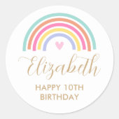 Elke leeftijd Rainbow Love Heart Verjaardag Ronde Sticker (Voorkant)