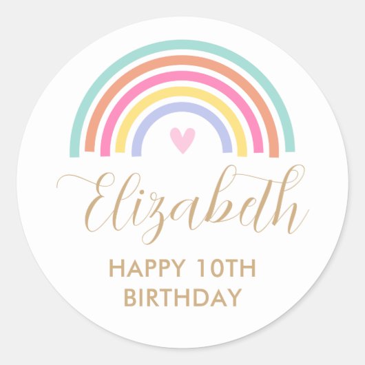 Elke leeftijd Rainbow Love Heart Verjaardag Ronde Sticker (Voorkant)