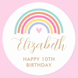 Elke leeftijd Rainbow Love Heart Verjaardag Ronde Sticker