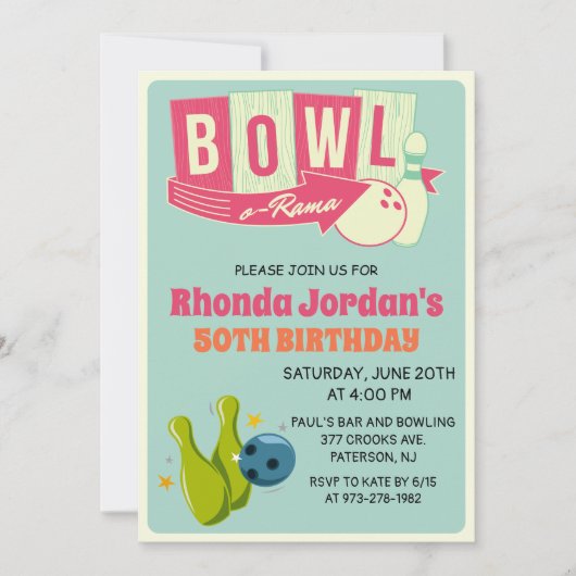 ELKE LEEFTIJD - Retro Bowling Verjaardagsuitnodigi Kaart (Voorkant)