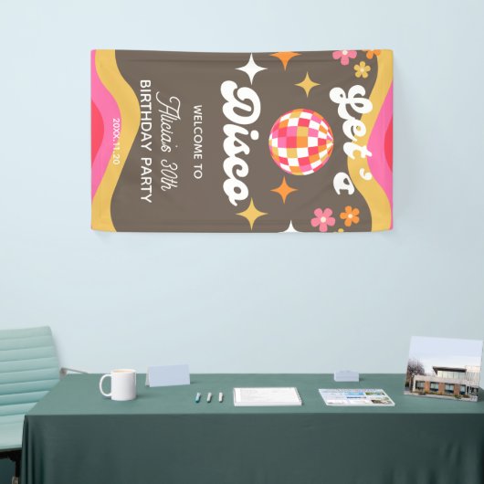Elke leeftijd Retro Groovy 70s Laten we Disco Verj Spandoek (Beurs)