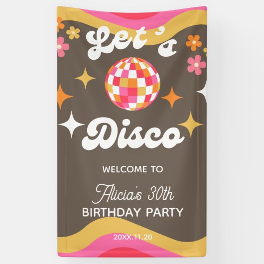 Elke leeftijd Retro Groovy 70s Laten we Disco Verj Spandoek (Verticaal)