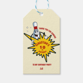 Elke leeftijd retro mascotte bowling verjaardagsfe cadeaulabel