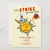 Elke leeftijd retro mascotte bowling verjaardagsfe kaart (Voorkant)