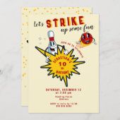 Elke leeftijd retro mascotte bowling verjaardagsfe kaart (Voorkant / Achterkant)