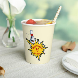 Elke leeftijd retro mascotte bowling verjaardagsfe papieren bekers