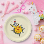 Elke leeftijd retro mascotte bowling verjaardagsfe papieren bordje (Feest)