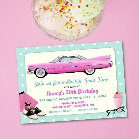 ELKE LEEFTIJD - Retro Pink Cadillac Birthday uit 1 Kaart