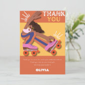 Elke leeftijd retro roller schaats meisje verjaard bedankkaart (Staand voorkant)