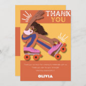 Elke leeftijd retro roller schaats meisje verjaard bedankkaart (Voorkant / Achterkant)