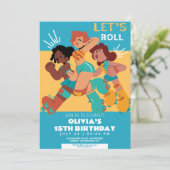 Elke leeftijd retro roller schaats meisje verjaard kaart (Staand voorkant)