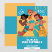 Elke leeftijd retro roller schaats meisje verjaard kaart (Voorkant / Achterkant)