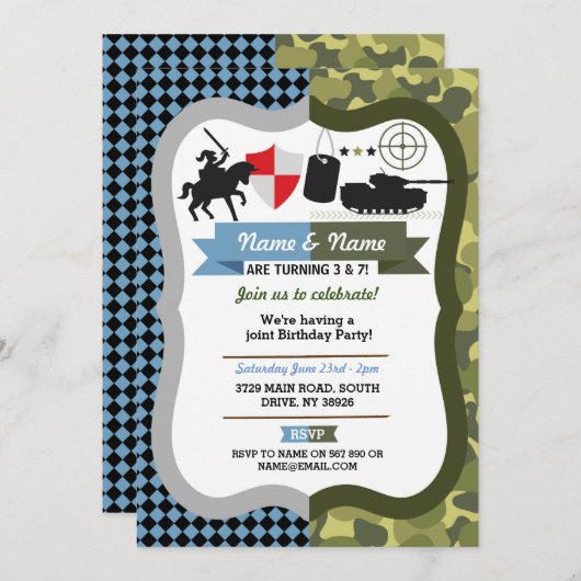 Elke Leeftijd Ridder en Leger Joint Boys Verjaarda Kaart (Voorkant / Achterkant)