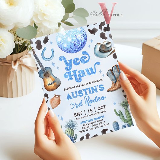 ELKE LEEFTIJD RODEO Cowboy Blue Verjaardag Uitnodi Kaart