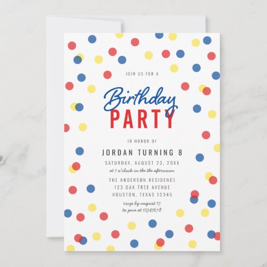 Elke Leeftijd Rood Blauw Geel Confetti Verjaardags Kaart (Voorkant)