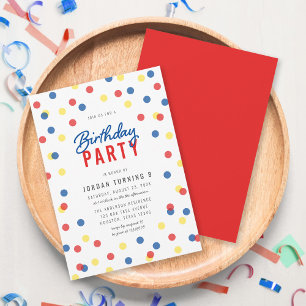 Elke Leeftijd Rood Blauw Geel Confetti Verjaardags Kaart