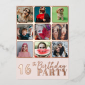 Elke Leeftijd Roos Goud & Roze Verjaardagsfeest Folie Uitnodiging (Voorkant)