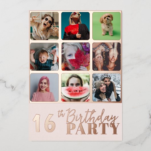 Elke Leeftijd Roos Goud & Roze Verjaardagsfeest Folie Uitnodiging (Voorkant)