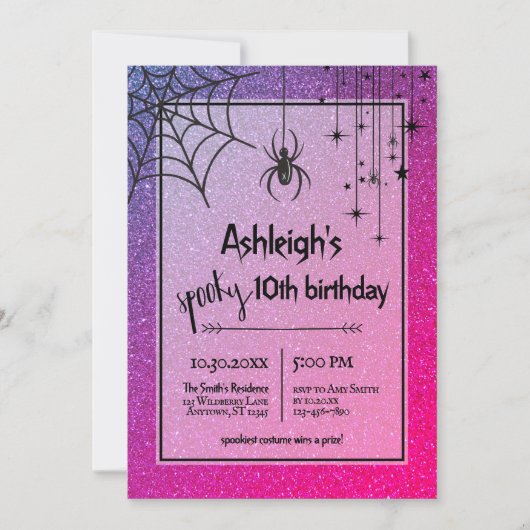 Elke leeftijd roze glitter spin Halloween verjaard Kaart (Voorkant)