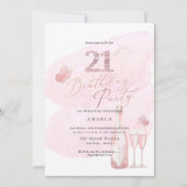 Elke leeftijd, roze Waterverf Champagne 21st Kaart (Voorkant)