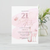 Elke leeftijd, roze Waterverf Champagne 21st Kaart (Staand voorkant)