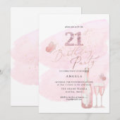 Elke leeftijd, roze Waterverf Champagne 21st Kaart (Voorkant / Achterkant)