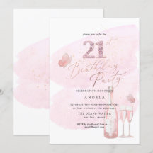 Elke leeftijd, roze Waterverf Champagne 21st