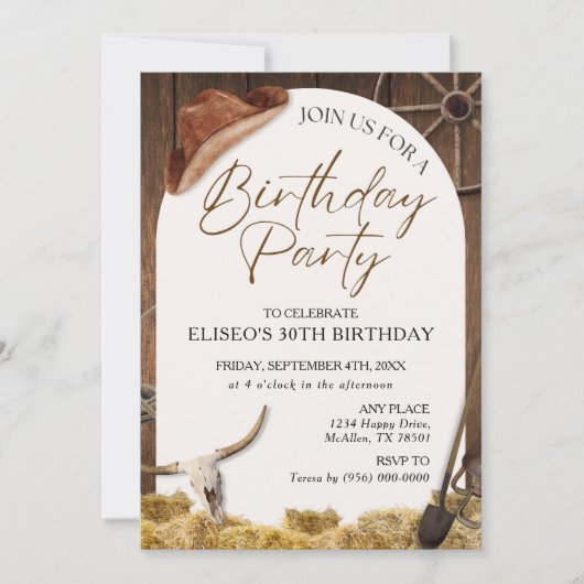 Elke leeftijd rustiek hout Western verjaardagsfees Kaart (Voorkant)
