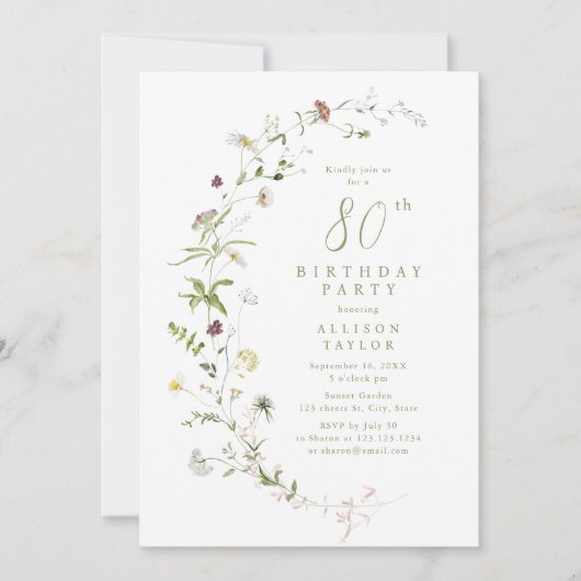 Elke leeftijd Sage Wildflower Rustic Boho 80ste ve Kaart (Voorkant)