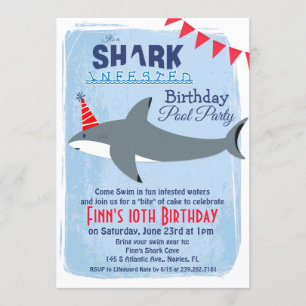 ELKE LEEFTIJD - Shark Pool Feest Verjaardagsuitnod Kaart