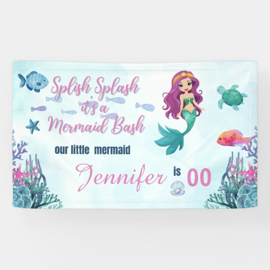 Elke leeftijd Splish Splash Mermaid Bash Meisjes V Spandoek (Horizontaal)