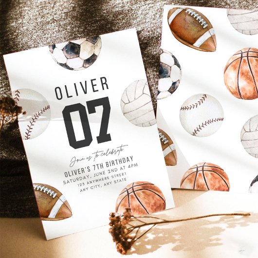 ELKE LEEFTIJD Sportthema Verjaardag Basketbal Foot Kaart