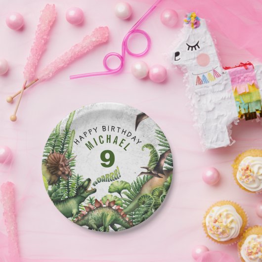 ELKE LEEFTIJD T-Rex Dinosaur Boy's Birthday Party Papieren Bordje (Feest)