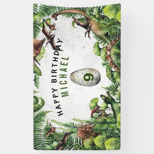 ELKE LEEFTIJD T-Rex Dinosaur Boy's Birthday Party Spandoek (Verticaal)