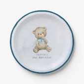 Elke leeftijd teddybeer jongen verjaardag papieren bordje (Voorkant)