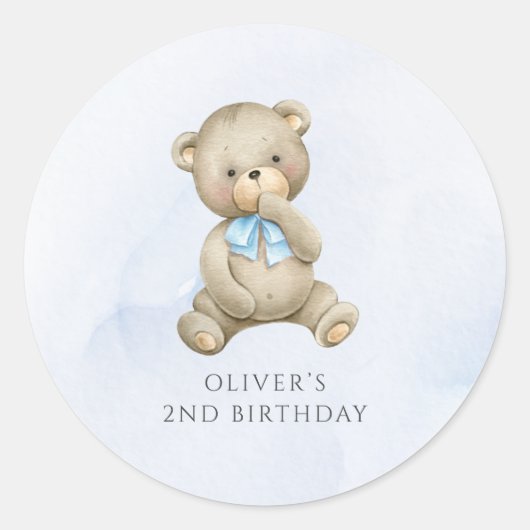 Elke leeftijd teddybeer jongen verjaardag ronde sticker (Voorkant)