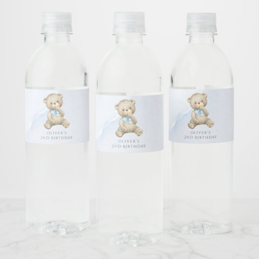 Elke leeftijd teddybeer jongen verjaardag waterfles etiket (Flessen)