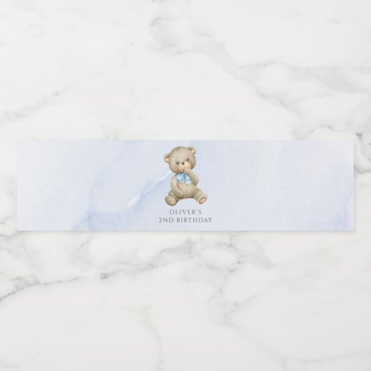 Elke leeftijd teddybeer jongen verjaardag waterfles etiket (Enkel label)