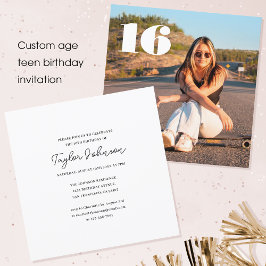 Elke leeftijd tiener verjaardag foto minimalistisc kaart