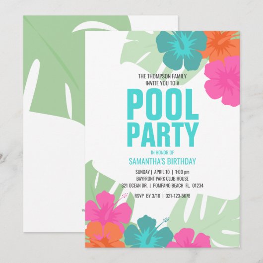 ELKE LEEFTIJD tropisch ZWEMBAD PARTIJ VERJAARDAG s Kaart (Voorkant / Achterkant)