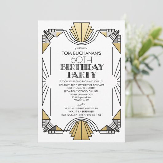 ELKE LEEFTIJD - uitnodiging voor geboorte Art Deco (Staand voorkant)