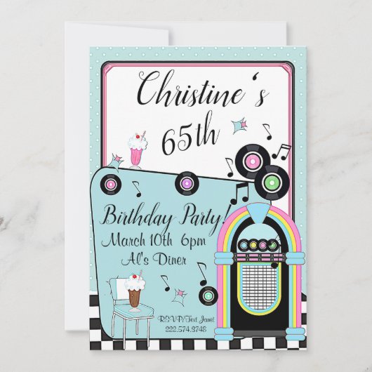 Elke leeftijd van 1950's Diner Birthday Uitnodigin Kaart (Voorkant)