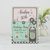 Elke leeftijd van 1950's Diner Birthday Uitnodigin Kaart (Staand voorkant)