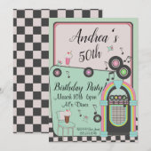 Elke leeftijd van 1950's Diner Birthday Uitnodigin Kaart (Voorkant / Achterkant)