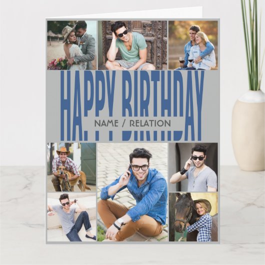 Elke leeftijd van 8 Foto Collage Blue Gray Birthda Kaart (Voorkant)