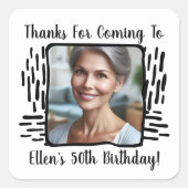 Elke leeftijd verjaardag aangepaste foto naam dank vierkante sticker (Voorkant)