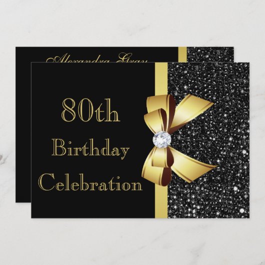 Elke leeftijd Verjaardag Black Faux Sequins Gold B Kaart (Voorkant / Achterkant)