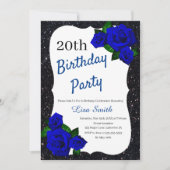 Elke leeftijd Verjaardag Black Glitter Deep Blue R Kaart (Voorkant)